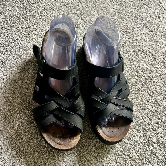 Spring Step Sandals Size 41 Flexus Karl Wedge Black Strappy - Picture 4 of 5
